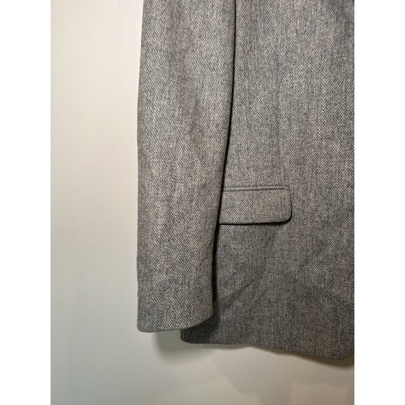 Stafford Gray Tweed Oversized Blazer Size 42 L– 70% Wool Elbow Patch Jacket Quie - Picture 8 of 13